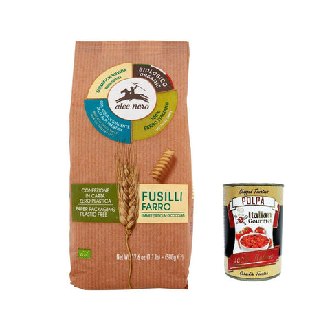 Alce Nero Fusilli al farro 100% Fusilli mit Emmer Wheat Vollkorn 500 g 3x italienisch Original Pasta + kostenlos polpa 400 g