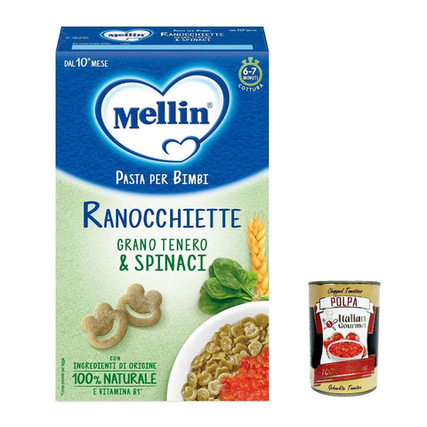 Mellin Ranocchiette di Grano Tenero con Spinaci e Pasta di Semola di Grano Tenero e Vitamina B1 280 g 3x italienisch Original + kostenlos polpa 400 g