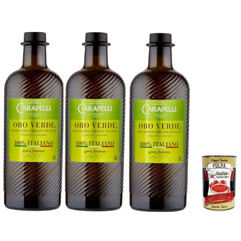 Carapelli Oro Verde Extra Vergine di Oliva, 100% Italienisches Olivenöl, 3 x 1 Liter italienisch Original