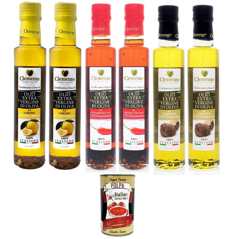 Clemente-Öl Clemente Testpaket Extra natives Olivenöl aromatisiert mit Zitrone, Chilischote 6x250ml Original italienisch Feinkost