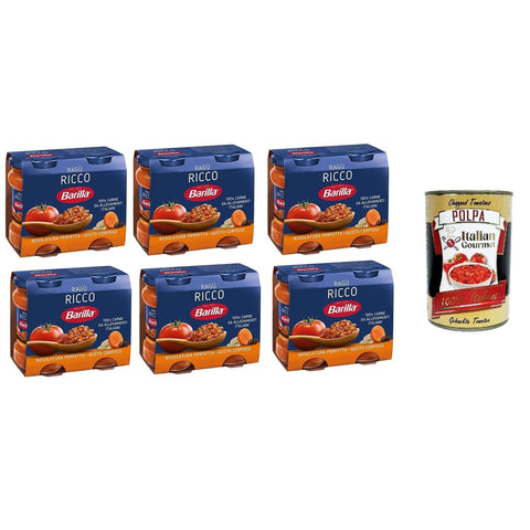 Barilla Sugo Ragù RICCO Bolognese REICHhaltige Ragù-Sauce klassisches Bolognese-Gewürz für Pasta 180gX2 6x italienisch Original + kostenlos Polpa 400 g