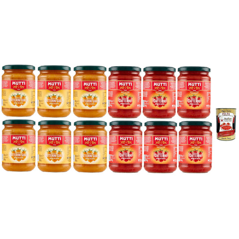 Mutti sugo di Pomodori Datterini Gialli e rossi interi Mutti sauce Tomaten Ganze und rote und gelbe Dutters in Saft 12x350 g italienisch Original Pastasauce +