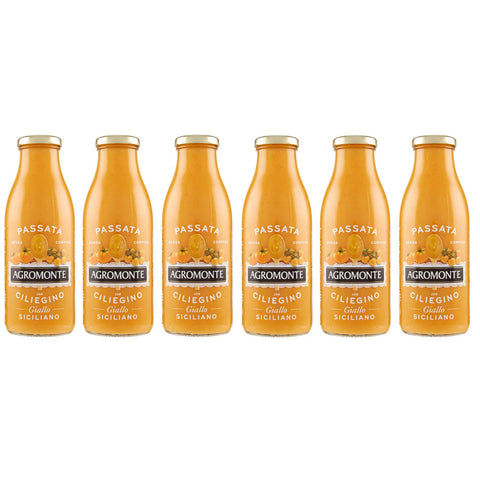 Agromonte Passata di Pomodoro e Ciliegino Giallo Tomatenpüree und Gelbe Kirsche Tomatensauce Tomaten Sauce Glasflasche von 520 g 6x italienisch Original