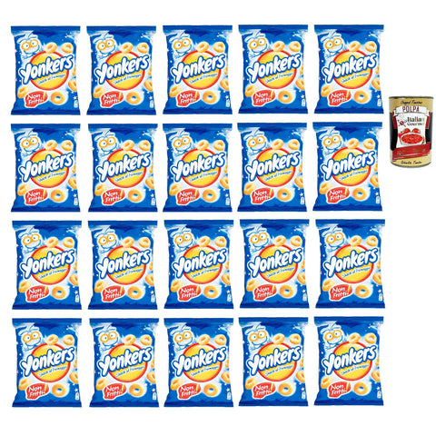 Yonkers Snack al Formaggio Knusprige Maisringe mit Käsegeschmack Nicht Frittierte Käse Beutel 20x100 g italienisch Original Pastasauce + kostenlos polpa 400 g