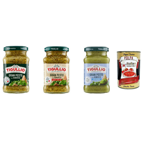 Testpaket Star Tigullio GranPesto Pesto alla Genovese, ohne Knoblauch und cremoso mit Basilikum 3x190 g Sauce Soße italienisch Original + kostenlos polpa 400 g