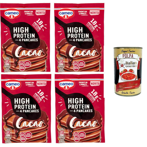 Cameo High Protein Pancake, Kakaoprotein Pfannkuchenmischung mit Süßstoff, reich an fettarmen Proteinen ohne Zuckerzusatz (enthält von Natur aus Zucker),4x70 gr italienisch Original