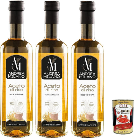 ACE Andrea Milano, Aceto di Riso, Reisessig, Ideales Gewürz für Sushi und Marinade, es passt perfekt zu Fisch und Gemüsegerichten, Säure 5%, 3x 500 ml italienisch Original