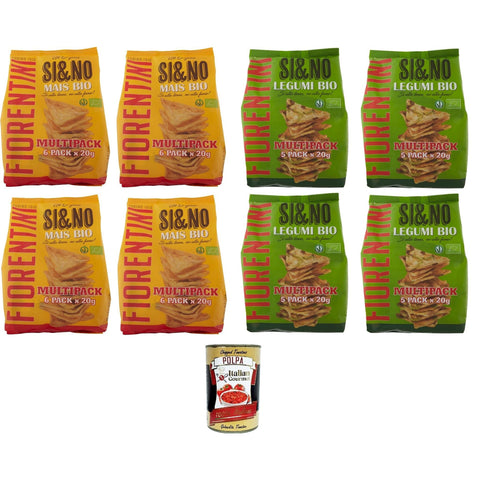 Fiorentini SI & No Multipack testpaket 4x Maiskekse mit Hülsenfrüchten 100 g 4x Mini-Maiskuchen 120 g italienisch Original Pastasauce + kostenlos polpa 400 g