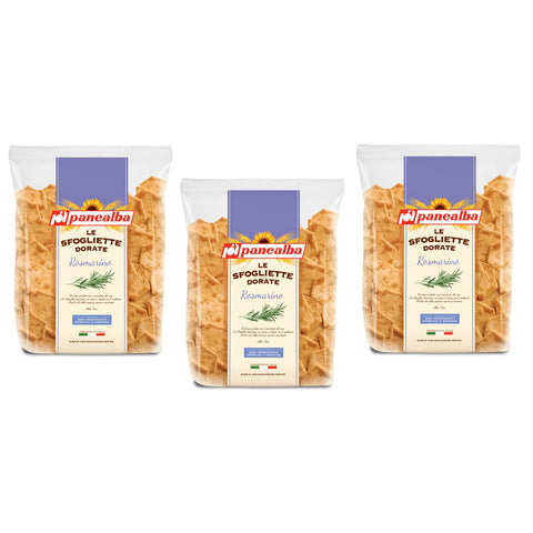 Panealba Le Sfogliette Dorate al Rosmarino Gebackener Snack mit Salzkorn und Rosmarin 180 g Packung italienisch Original