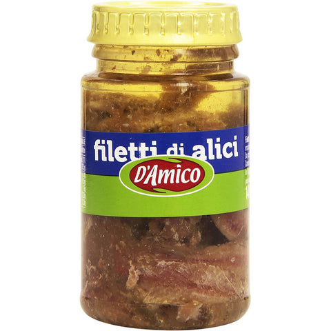 D'amico Filetti di Alici in Olio di Semi di Girasole Sardellenfilets in Sonnenblumenöl 140 g italienisch Original