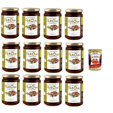Agrisicilia Pistichoc Crema spalmabile al Pistacchio e Cacao Streichfähige Creme mit Pistazien und Kakao 12x360 g italienisch Original Pastasauce + kostenlos polpa