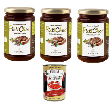 Agrisicilia Pistichoc Crema spalmabile al Pistacchio e Cacao Streichfähige Creme mit Pistazien und Kakao 3x360 g italienisch Original Pastasauce + kostenlos polpa