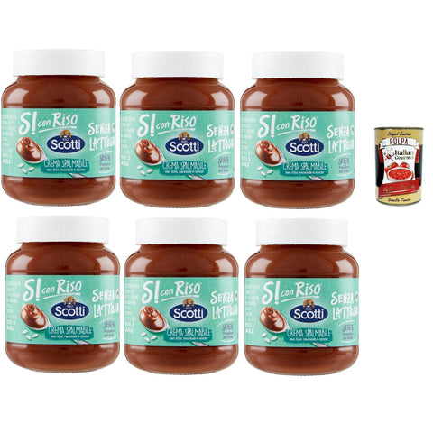 Riso Scotti, Si con Riso, Streichfähige Creme mit Reis, Haselnüssen und Kakao, Haselnusscreme ohne Laktose, ohne Gluten und ohne Palmöl, ohne Milcheiweiß, 6x400