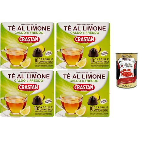 Crastan 1870 Tè al Limone Zitronentee 4 Schachteln mit 10 Zitronentee-Kapseln Kapseln kompatibel glutenfrei 100% hergestellt in italienisch Original Pastasauce