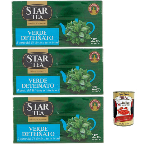 Tè STAR Entkoffeinierter Grüntee enthält 25 Filter Premiummischung traditioneller Geschmack ohne Thein. Perfekt für eine angenehme Pause 3x40 g italienisch