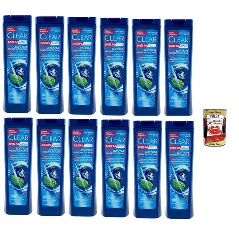 Clear Extra Freschezza 24H Men Shampoo für alle Haar- und Kopfhauttypen - Extra Frische Shampoo Top -Produkt 12x225 ml italienisch Original + kostenlos polpa 400 g