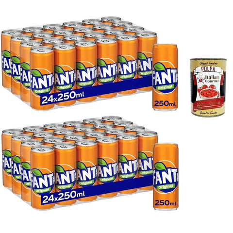Fanta Original Taste 48x 250 ml Dosen mit italienischem Orangensaft, ohne Konservierungsmittel, 100% recycelbare, erfrischender Geschmack, funkelnde Erfrischungsgetränk italienisch