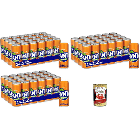 Fanta Original Taste 72x 250 ml Dosen mit italienischem Orangensaft, ohne Konservierungsmittel, 100% recycelbare, erfrischender Geschmack, funkelnde Erfrischungsgetränk italienisch