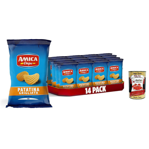 Amica Chips | La Patatina Grigliata, Snack Senza Glutine, Gegrillter Chip, glutenfreie Snacks, mit Sonnenblumenöl, 14 x 100 g italienisch Original