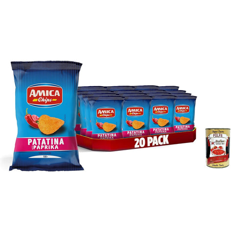 AMICA Chips | La Patatina Gusto Paprika Chips mit Paprika geschmack glutenfreier mit Sonnenblumenöl natürliches Aroma 20x100 g italienisch Original
