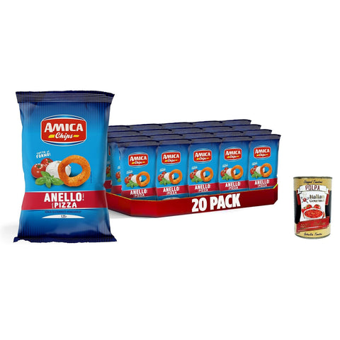 AMICA Chips | Patatine Anello al Gusto Pizza -Mais -Ring chips gebackene Mais - mit Sonnenblumenkernöl 20x125 g italienisch Original Kartoffelchips + kostenlos