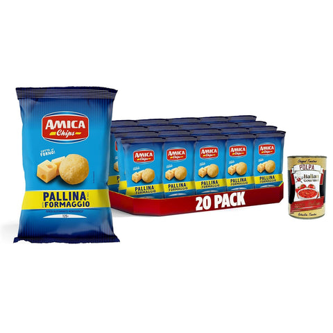 Amica Chips | Patatine Pallina al Gusto Formaggio, Pallina Käse Bälle Chips, gebackene Mais Snacks, monosodisches Glutamat ohne Sonnenblumenöl, 20 x 125 g italienisch Original