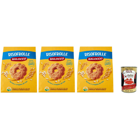 Balocco Risofrolle Biscotti con Farina e crispies di riso, Kekse mit Mehl und Cristpies von Reis biscuits cookies 100% Italienische Kekse 3x700 g Original +