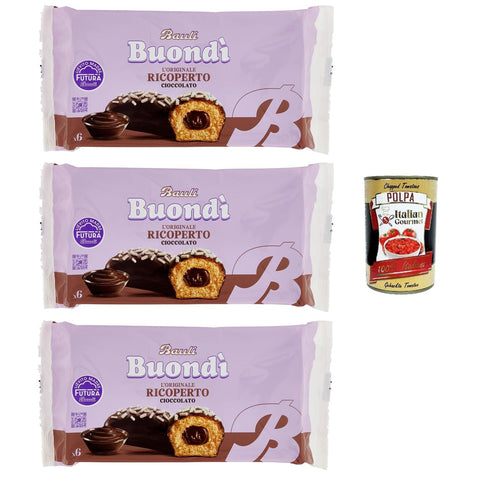 Bauli Buondì Ricoperto al Cioccolato, Kuchen Süßer Snack Backwaren mit Schokoladenfüllung 3x 276 g italienisch Original