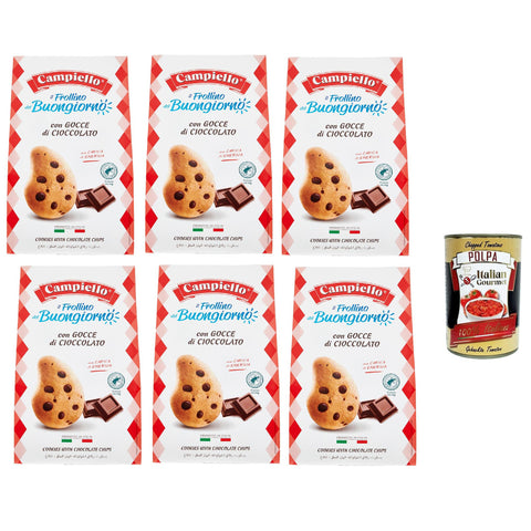 Campiello Il Frollino del Buongiorno con gocce di cioccolato Shortbread mit Schokoladenstückchen. 100% Italienische Kekse 6x350 g italienisch Original + kostenlos