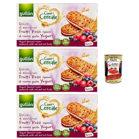Gullon Gullón Cuor Di Cereali con Frutti Rossi Ripieni di crema gusto yogurt Kekse mit Hafer und 3x 220g italienisch Original