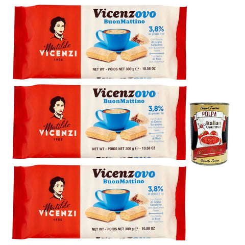 Matilde Vicenzi - Savoiardi Vicenzovo Buon Mattino Traditionelle einfache und leichte Kekse hFrühstückskekse 3x300 g italienisch Original + kostenlos polpa 400 g