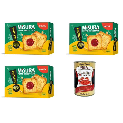 Misura Protein Fette Biscottate Zwieback Reich an Ballaststoffen und Gemüseproteinen 3x320 g italienisch Original Kekse + kostenlos polpa 400 g