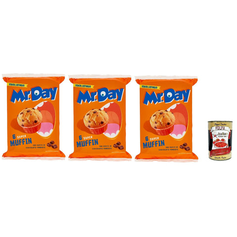 Mr.day Muffins Super mit dunklen Schokoladenstückchen, laktosefreier und palmölfreier Snack, ideal zum Frühstück, Snack oder kuchen, 3x 300 gr italienisch Original