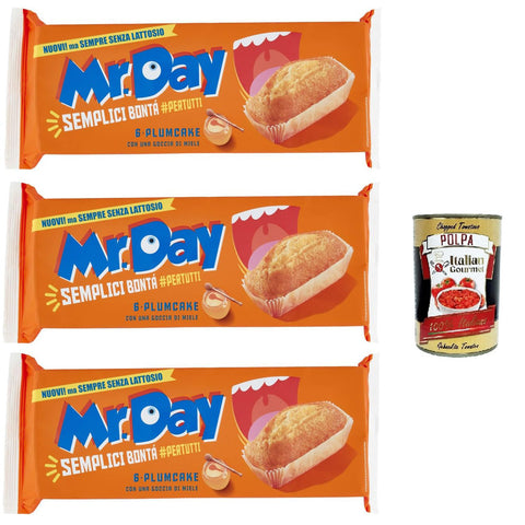 Mr.day Plumcake Classico mit fettarmem Joghurt und Honig, laktosefreier und palmölfreier Snack, ideal zum Frühstück, Snack oder Kuchen, 3x 190 gr italienisch Original