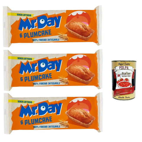 MR. DAY Mr.Day Plumcake Integrale mit 100% Vollkornmehl, laktosefreier und palmölfreier Snack 3x190g Original italienisch Gebäck