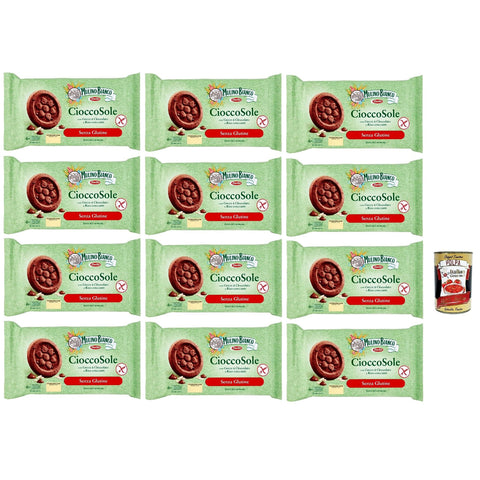 Mulino Bianco Biscotti Cioccosole, kekse mit Reis und Schokoladenchips, Gluten freie, ideal zum Frühstück oder Snacks, biscuits ohne Palmöl, gluten free 12x 250 g italienisch Original