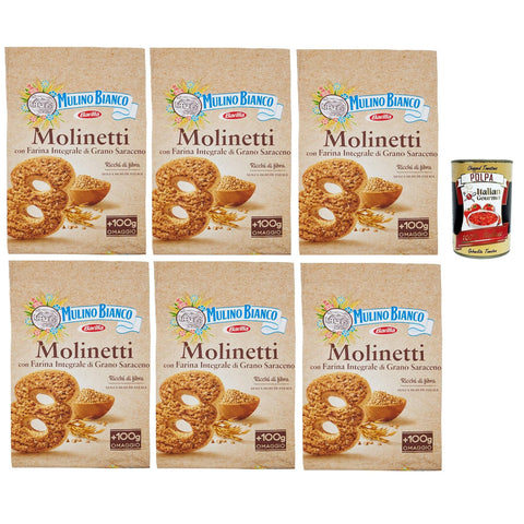 Mulino Bianco Biscotti Frollini Molinetti con Grano Saraceno, 100% Farina Integrale, Kekse mit 100% vollem Mehl, Frühstück voller Faser und Geschmack, 6x 800 g italienisch Original