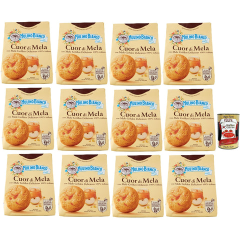 Mulino Bianco Cuor di Mela Biscotti con Mele 100% Italiane Kekse mit 100% italienischen Äpfeln 12x300 g italienisch Original + kostenlos polpa 400 g