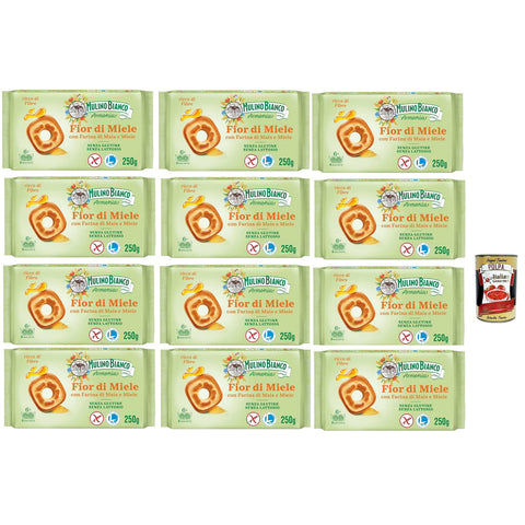 Mulino Bianco Fior di Miele Biscotti Frollini, Kekse mit Millefiori Honig, gluten free biscuits mit Maismehl, Laktose -freier, Gluten und Palmöl, Mulino
