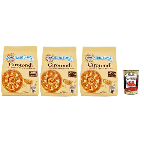 Mulino Bianco Girotondi Biscotti con Granelli di Zucchero di Canna Kekse mit Zuckerzuckerkörnern Ohne Palmöl Frühstück voller Geschmack buscits 3x800 g