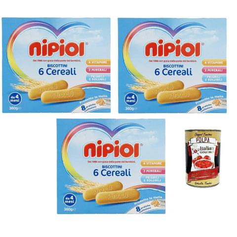 Nipiol Biscottini 6 Cereali 3x360 g italienisch Original Pastasauce + kostenlos polpa 400 g