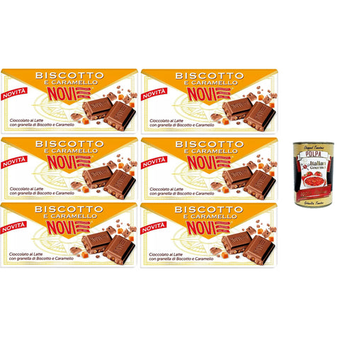 Novi Tavoletta al Latte con Biscotto e Caramello Milchschokoladen Riegelmit Keks und Karamell chocolate bar 6x 100g italienisch Original