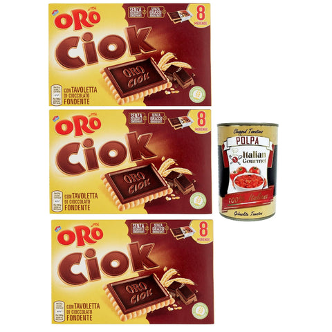 Oro Ciok Biscotto fondente Kekse Mit dunkler Schokoladentafel einfacher und köstlicher natürliche Faserquelle 3x200 g italienisch Original + kostenlos polpa 400 g