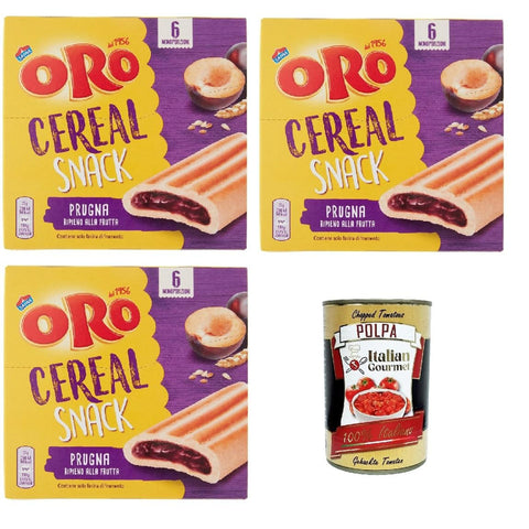 ORO SAIWA Cereal Snack Prugna, Weiche Müsli Kekse mit Pflaumenfüllung, Faserquelle und Magnesium 3x162g Original italienisch