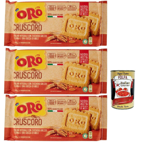 Oro Saiwa Cruscoro kekse Kurzkurzbread mit rohem Rohrzucker und einem Tropfen Honig 3x400 g italienisch Original + kostenlos polpa 400 g