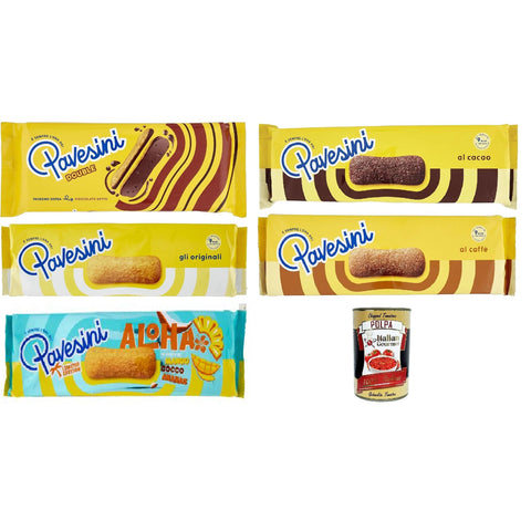 Pavesi Pavesini Testpaket, Snack Croccante Classico, Cioccolato, caffe', double, Aloha Knuspriger Snack mit dunkler Schokolade, leichter Snack, 5 Stücke