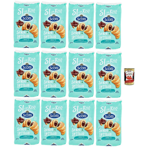 Riso Scotti, Si con Riso - Cornetti Senza Lattosio nocciola, Laktosefreie Croissants mit Haselnusscreme – Kuchen Laktosefreie süßer Snacks, ohne Palmöl, 12x240