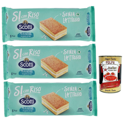 Si con Riso Merendine con Farina di Riso kuchen Snacks mit Reismehl, Laktose freie Süße Snacks, Palmöl ohne, 3x 200 g italienisch Original
