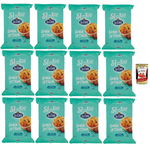 Si con Riso Muffin con Riso e Gocce di Cioccolato, Muffins mit Reis und Schokoladenchips, Kuchen Laktose freie Süße Snacks, Palmöl ohne, 12x 222 g italienisch Original