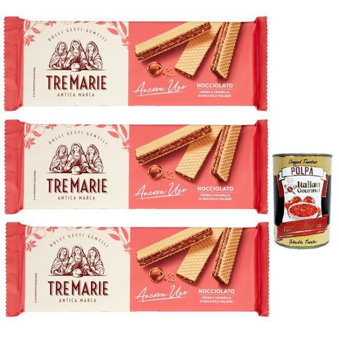 Tre Marie Ancora Uno Wafer Nocciolato Waffel gefüllt mit Haselnusscreme und gehackte Haselnüsse 3x 140 g italienisch Original